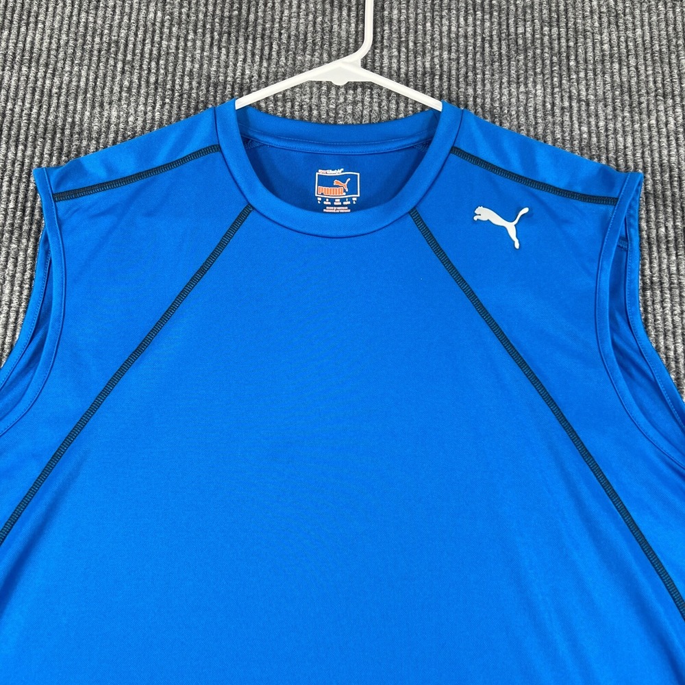 PUMA Tank Top Mens Large Blue Sleeveless Workout Activewear Casual Lightweight